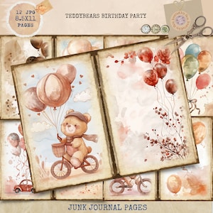 Diario dei rifiuti stampabile, diario dell'orsacchiotto, carta per diario della festa di compleanno dell'orsacchiotto, diario dei rifiuti vintage dell'orsacchiotto, diario dei rifiuti del bambino