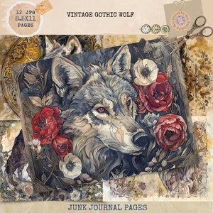 Diario di scarto stampabile, carta per diario del lupo gotico, Libro delle ombre, kit digitale per diario di scarto gotico, artigianato digitale, carta gotica Mystic Wolves
