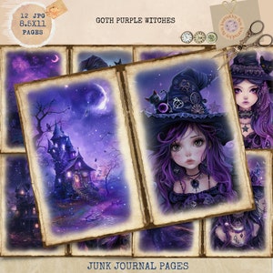 Junk Journal Printable, Halloween Journal, Märchen Hexen Journal Papiere, Lila Hexe Junk Journal, Gothic Junk Journal, Digi Kit