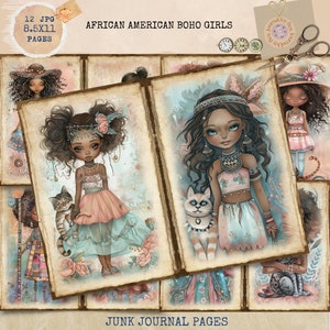 Junk Journal Printable, afroamerikanische Mädchen Journal, afroamerikanische Journal Mädchen Papiere, Mädchen Junk Journal, Katzen Journal, Digi Kit