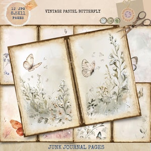 Junk Journal Printable, Butterfly Journal, Pastel Butterfly&#39;s Journal Papers, Garden Junk Journal, Nature Junk Journal, Digi Kit