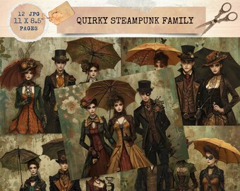 Junk Journal Printable, Quirky Family Vintage Journal Papers, Steampunk Junk Journal, Vintage Junk Journal Digi Kit, Digital Crafts,