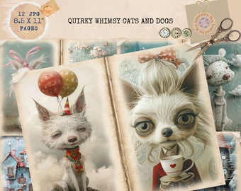 Quirky Dogs and Cats Junk Journal, Dog and Cat Pages, Quirky Animals Junk Journal , Quirky Pets Junk Journal, Digi Kit, Printable Journal