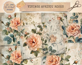 Dziennik śmieci do druku, Dziennik śmieci Vintage Rose, Cyfrowy zestaw dziennika śmieci, Rzemiosło cyfrowe, Dziennik śmieci Rose Garden, Dziennik do druku
