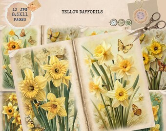 Junk Journal Printable, Yellow Daffodils Journal Papers, Garden Junk Journal, Digi Kit, Digital Craft, Yellow Flowers Junk Journal,