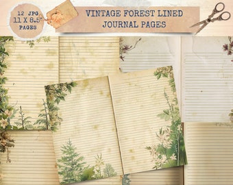 Junk Journal Printable, Forest Lined Journal Page, Forest Junk Journal , Garden Vintage Junk Journal Digi Kit, Vintage Printable Journal