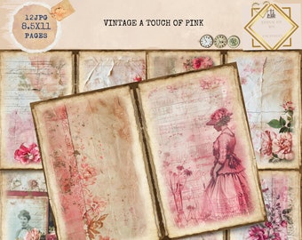 Junk Journal Printable, Pink Floral Pages Junk Journal, Vintage Pink Junk Journal Digi Kit, Digital Craft, Flower Journal, Printable Journal