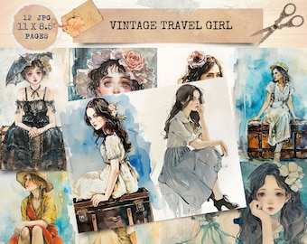 Junk Journal Printable, Travel Girl, Vintage Journal Papers, Travel Junk Journal , Vintage Girl Junk Journal Digi Kit, Printable Journal