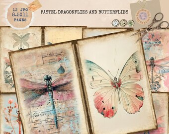 Junk Journal Printable, Butterflies and Dragonflies Journal Papers, Dragonflies Journal Digi Kit, Digital Craft, Dragonflies Junk Journal,