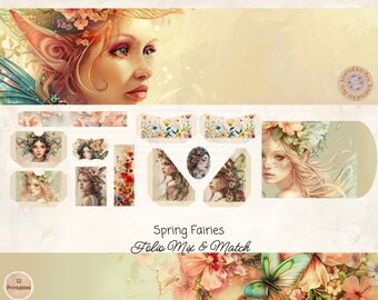Diario de hadas vintage imprimible, 12 piezas de efímeras de hadas de primavera para combinar, manualidades de papel, 28 x 21 cm, folio de hadas