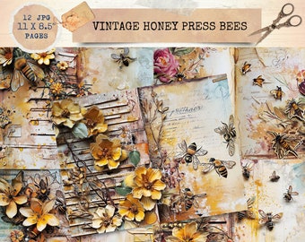 Junk Journal Printable, Bee Junk Journal, Journal Papers, Honey Bees Junk Journal , Vintage Junk Journal Digi Kit, Digital Crafts,