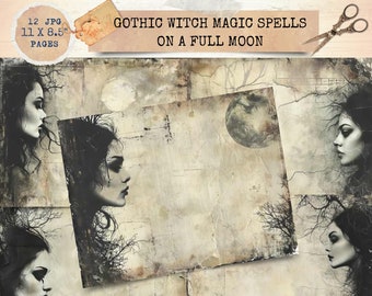 Gothic Junk Journal, Vintage Pages, Moon Junk Journal , Witch Junk Journal, Digi Kit, Printable Journal, Digital Crafts, Witch Ephemera