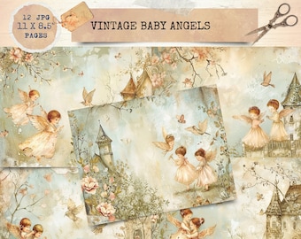 Junk Journal Printable, Vintage Baby Angels Journal Papers, Angel Junk Journal, Religious Junk Journal Digi Kit, Digital Craft, Paper Crafts