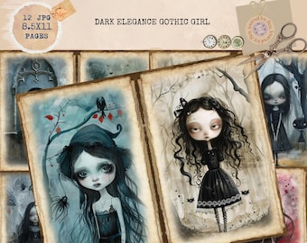 Junk Journal Printable, Dark Elegance Gothic Girl Journal Papers, Gothic Junk Journal, Vintage Halloween Junk Journal Digi Kit, Digi Crafts