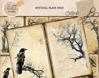 Diario basura imprimible, papeles de diario místicos de cuervo oscuro, diario basura de cuervo gótico, kit digital de diario basura de cuervo vintage, manualidades digitales