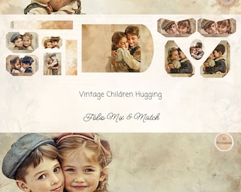 Vintage Children Junk Journal Folio Printable Bundle, 12 Piece Mix & Match Vintage Children Ephemera, Paper Craft,11 x 8.5, Children Folio