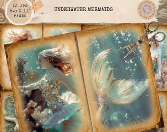 Junk Journal Printable, Mermaid Junk Journal, Fantasy Journal Papers, Mermaid Junk Journal , Fairytale Junk Journal, Digi Kit, Ocean Journal