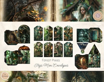 Magical Fairy Forest Junk Journal Tags & Mini Envelopes, Forest Fairy Printable Ephemera, Paper Craft, Scrapbooking 11 x8.5, Mixed Media