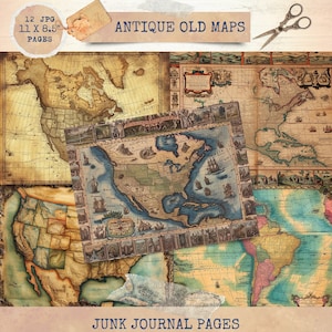 Diário de lixo para impressão, mapas antigos vintage, papéis de diário vintage, mapas antigos, diário de lixo, kit digital de diário de lixo vintage, diário para impressão