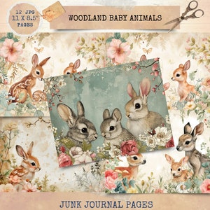 Diario di scarto stampabile, cuccioli di animali del bosco, carta per diario di cuccioli di animali, diario di scarto, kit digitale per diario di scarto vintage, diario stampabile
