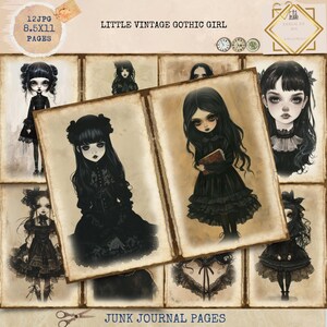 Junk Journal Printable Vintage Gothic Girl Junk Journal, Little Goth Girl Junk Journal Papers, Fashion Goth Girl Journal, Gothic Ephemera