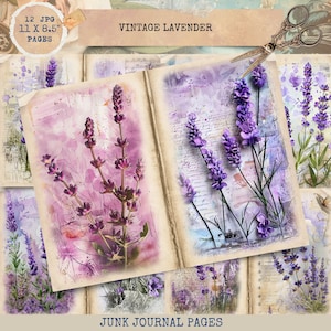 Junk Journal Printable, Vintage Lavender Journal, Vintage Journal Papers, Flower Junk Journal, Lavender Junk Journal, Digi Kit, Paper Crafts