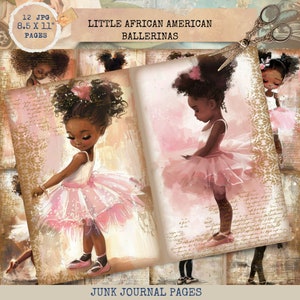 Pagine di diario "Piccola ballerina afroamericana", carta per album digitale, stampabile con ballerina, foglio collage, carta per piccole ballerine