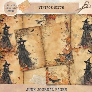 Junk Journal Printable, Vintage Witch Junk Journal, Witch Ephemera, Fantasy Junk Journal , Vintage Junk Journal Digi Kit, Printable Journal