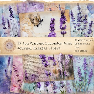 Journal indésirable imprimable, vintage, journal lavande, papiers lavande, journal indésirable lavande, kit digi, créations en papier, éphémères lavande