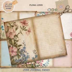 Afdrukbaar ongewenste dagboek, met bloemen gevoerde dagboekpagina's, ongewenste dagboek schrijven, bloemen vintage dagboek, Digi Kit, vintage afdrukbaar dagboek