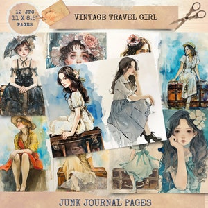 Afdrukbaar Junk Journal, Travel Girl, Vintage Journal Papers, Travel Junk Journal, Vintage Girl Junk Journal Digi Kit, Printable Journal