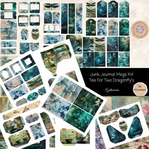 Kit de diário Mega Junk "Libélula" com 98 papéis imprimíveis de libélula, etiquetas, itens efêmeros, cartões, kit fólio de papel para artesanato, folha de colagem 11 x 8,5