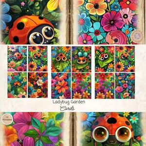 Carnets colorés pour le jardin des coccinelles, 12 cartes, éphémères imprimables, créations en papier, collage numérique, 11 x 8,5, cartes jardin des coccinelles