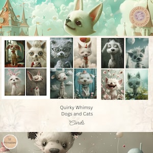 Carnet cartonné pour animaux de compagnie originaux, 12 cartes, documents éphémères imprimables chiens et chats, créations en papier, collage numérique, 11 x 8,5, animaux insolites éphémères