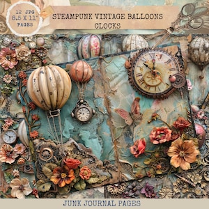 Utskrivbar skräpjournal, Steampunk Vintage Journal, Steampunk Journal-papper, Klockskräpjournal, Vintage skräpjournal, Digi-kit, Papperspyssel