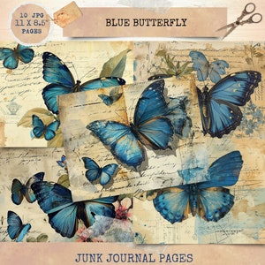 Junk Journal Printable, Blue Butterfly, Vintage Journal Papers, Butterflies Junk Journal, Vintage Junk Journal, Digi Kit, Digital Crafts