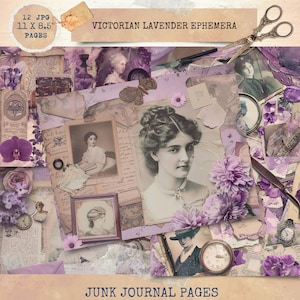 Junk Journal Printable, Victorian Lavender Ephemera Junk Journal, Victorian Pages, Vintage Junk Journal, Digi Kit, Purple Flowers Pages