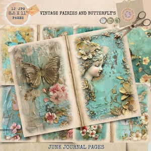 Junk Journal Printable, Vintage Journal für Feen und Schmetterlinge, Fairy Journal Papiere, Fantasy Junk Journal, Vintage Junk Journal, Digi Kit