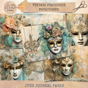 Afdrukbaar ongewenste dagboek, kortstondige maskerade, vintage dagboekpagina's, carnaval masker ongewenste dagboek, ongewenste dagboek Digi Kit, Mardi Gras dagboek