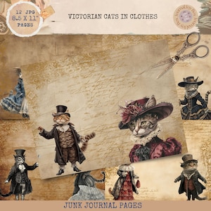 Junk Journal Printable, Victorian Cats In Clothes Journal, Fancy Cats Journal Papers, Vintage Junk Journal, Journal, Digi Kit, Paper Crafts