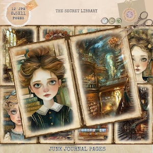 Junk Journal Printable, Secret Library Journal, Girl Reading Journal