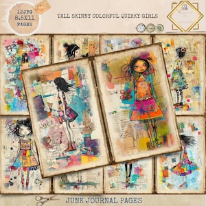 Junk Journal imprimable, journal original pour fille lunatique, grands papiers pour journal maigre fille insolite, journal original pour fille, éphémères fantaisistes