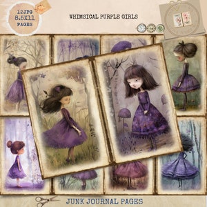 Junk Journal Printable, Whimsical Purple Girl Junk Journal, Vintage Whimsy Doll Junk Journal Papers, Quirky Girl Journal, Whimsical Ephemera