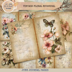 Junk Journal Printable, Flower Junk Journal, Vintage Journal Papers,  Botanical Junk Journal , Garden Junk Journal Digi Kit, Digital Crafts