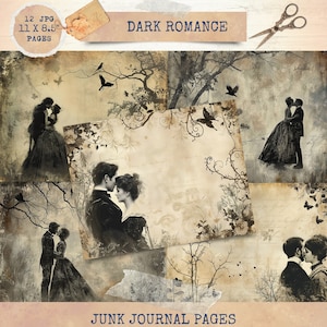 Diario di scarto stampabile, coppie vintage, carte per diario di romanticismo dark, diario di scarto romantico, kit digitale per diario di scarto vintage, artigianato digitale
