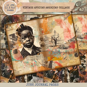 Pagine di diario retrò con collage afroamericani, carta per album digitali, carta stampabile per collage africani, effimeri americani, carta digitale