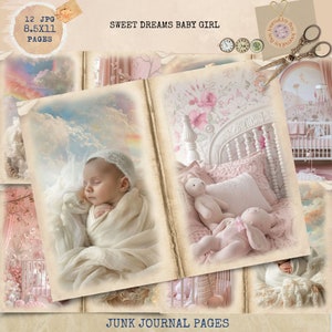 Journal indésirable à imprimer, fais de beaux rêves, papiers pour carnet bébé fille, kit digi Journal indésirable bébé, créations numériques, journal indésirable Sweet Dreams,