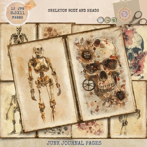 Junk Journal Printable, Gothic Skull Junk Journal Papers, Book Of Shadows, Skeleton Junk Journal Digi Kit, Digital Craft, Skulls Journal,