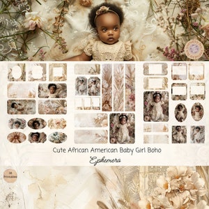 Cartes éphémères africaines pour bébé fille, paquet de 38 mini extras, imprimés éphémères bohèmes, créations en papier, collage numérique, 11 x 8,5, journal pour bébé fille