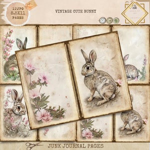 Junk Journal Printable, Bunny Rabbit Pages, Bunny Journal, Rabbit Junk Journal Digi Kit, Digital Crafts,  Easter Journal, Printable Journal